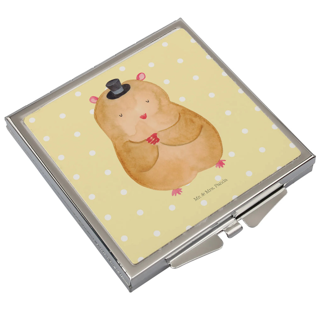 Handtaschenspiegel quadratisch Hamster mit Hut Spiegel, Handtasche, Quadrat, silber, schminken, Schminkspiegel, Tiermotive, Gute Laune, lustige Sprüche, Tiere, Hamster, Hut, Magier, Zylinder, Zwerghamster, Zauberer