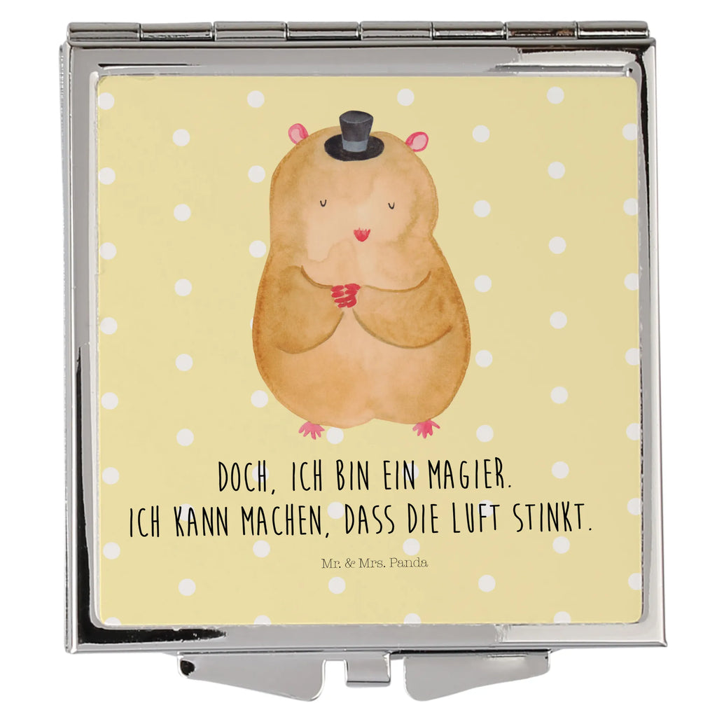 Handtaschenspiegel quadratisch Hamster mit Hut Spiegel, Handtasche, Quadrat, silber, schminken, Schminkspiegel, Tiermotive, Gute Laune, lustige Sprüche, Tiere, Hamster, Hut, Magier, Zylinder, Zwerghamster, Zauberer