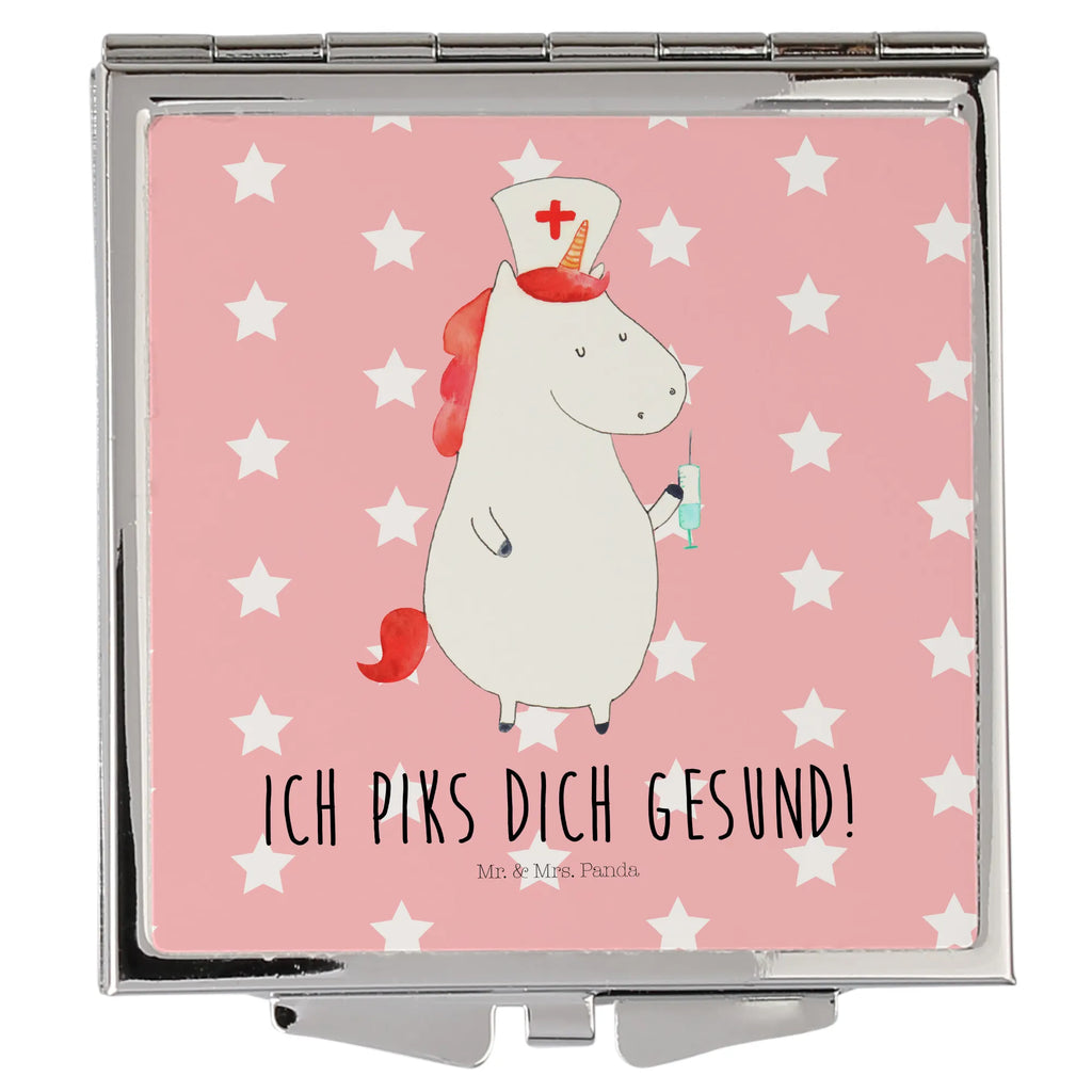 Handtaschenspiegel quadratisch Einhorn Krankenschwester Spiegel, Handtasche, Quadrat, silber, schminken, Schminkspiegel, Einhorn, Einhörner, Einhorn Deko, Pegasus, Unicorn, Krankenschwester Geschenk, Krankenpfleger Geschenk, Krankenpflegerin, Krankenschwester Dankeschön, Krankenhaus, Ärztin Geschenk