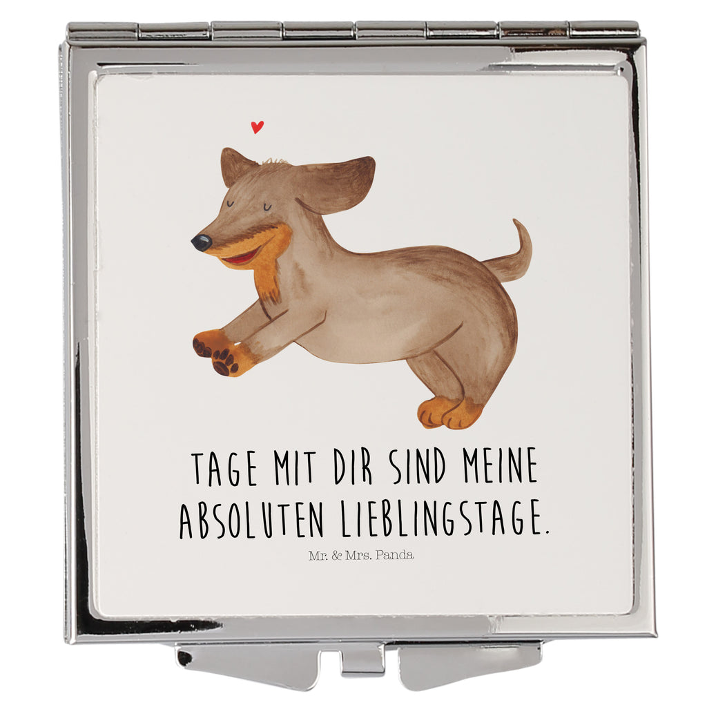 Handtaschenspiegel quadratisch Hund Dackel Spiegel, Handtasche, Quadrat, silber, schminken, Schminkspiegel, Hund, Hundemotiv, Haustier, Hunderasse, Tierliebhaber, Hundebesitzer, Sprüche, Hunde, Dackel, Dachshund, happy dog