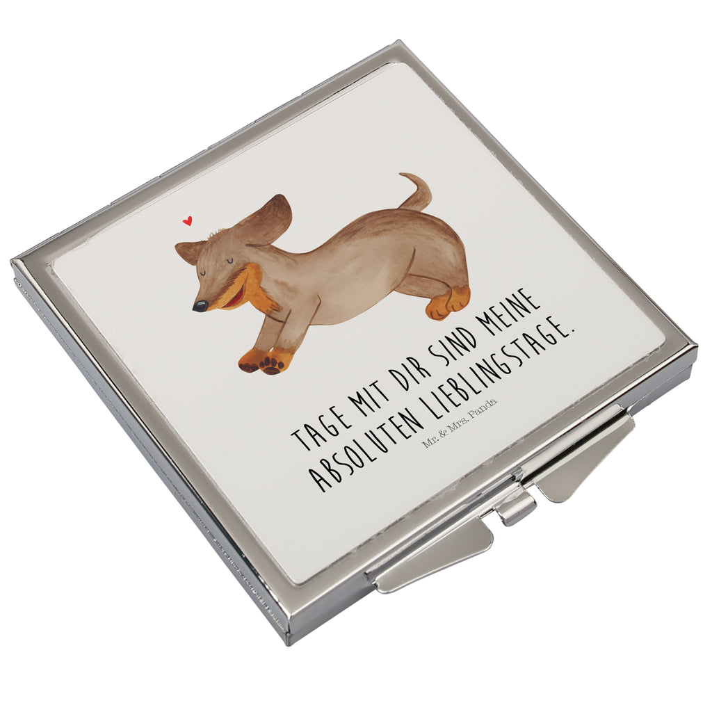 Handtaschenspiegel quadratisch Hund Dackel Spiegel, Handtasche, Quadrat, silber, schminken, Schminkspiegel, Hund, Hundemotiv, Haustier, Hunderasse, Tierliebhaber, Hundebesitzer, Sprüche, Hunde, Dackel, Dachshund, happy dog