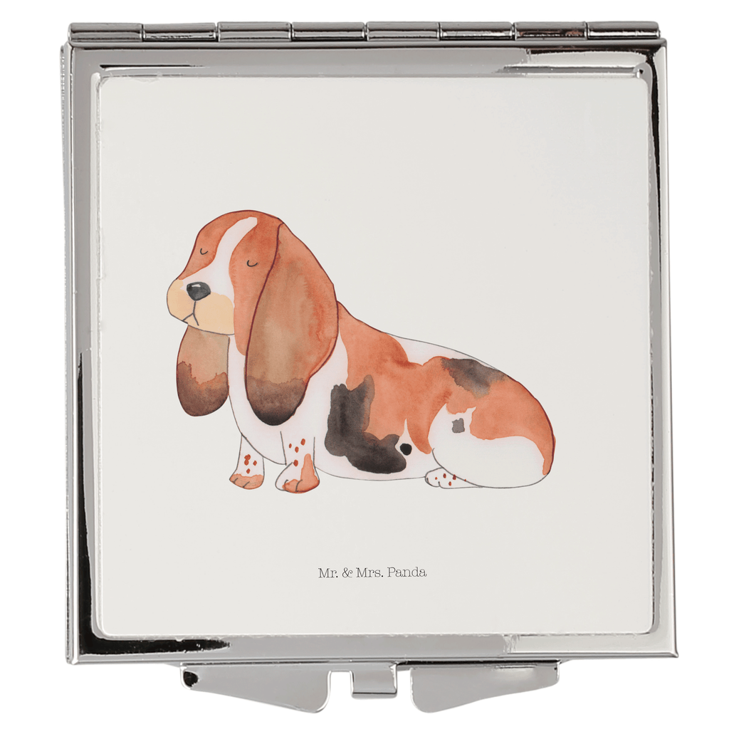 Handtaschenspiegel quadratisch Hund Basset Hound Spiegel, Handtasche, Quadrat, silber, schminken, Schminkspiegel, Hund, Hundemotiv, Haustier, Hunderasse, Tierliebhaber, Hundebesitzer, Sprüche, Basset Hound, Basset, Hundeliebe, kinderlos