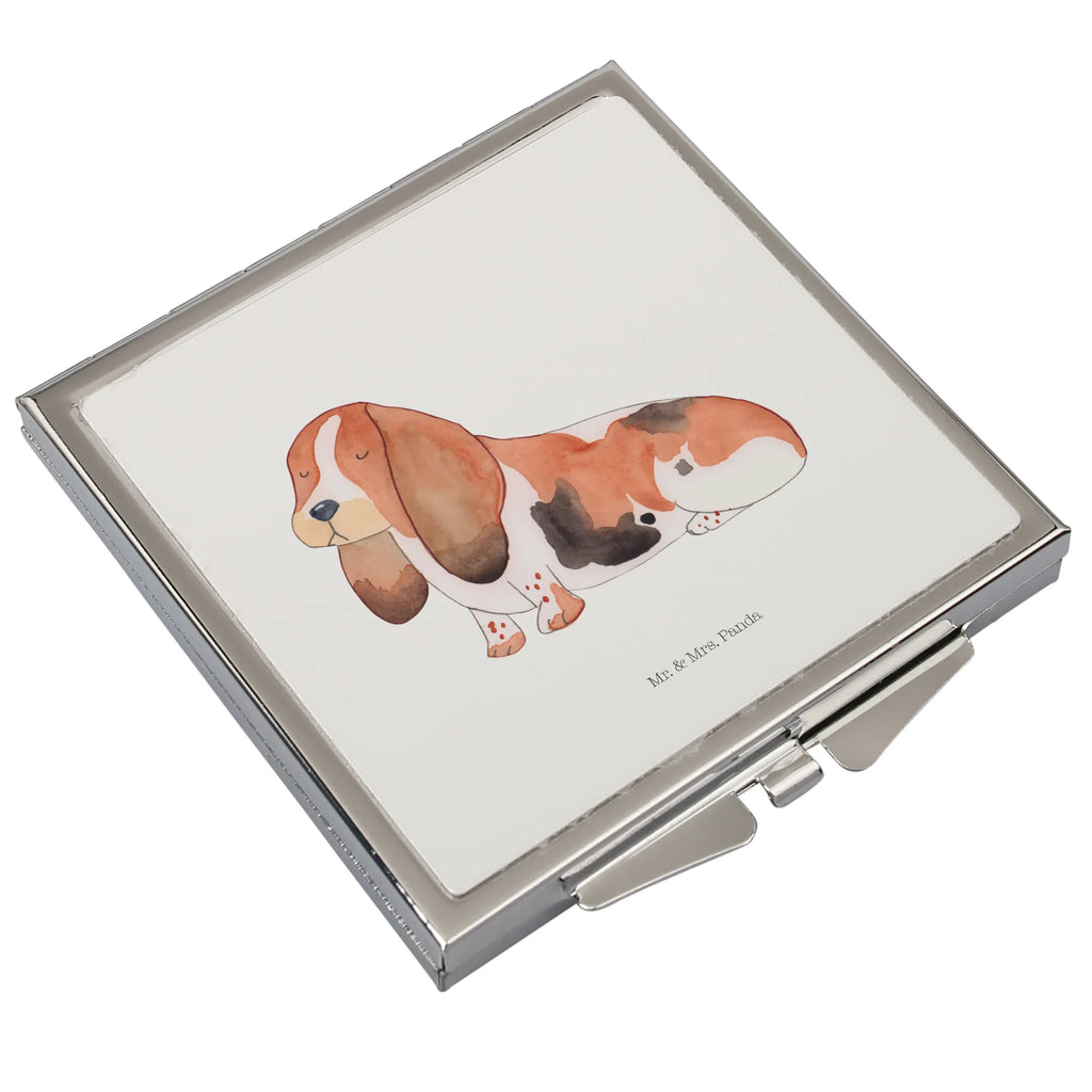 Handtaschenspiegel quadratisch Hund Basset Hound Spiegel, Handtasche, Quadrat, silber, schminken, Schminkspiegel, Hund, Hundemotiv, Haustier, Hunderasse, Tierliebhaber, Hundebesitzer, Sprüche, Basset Hound, Basset, Hundeliebe, kinderlos