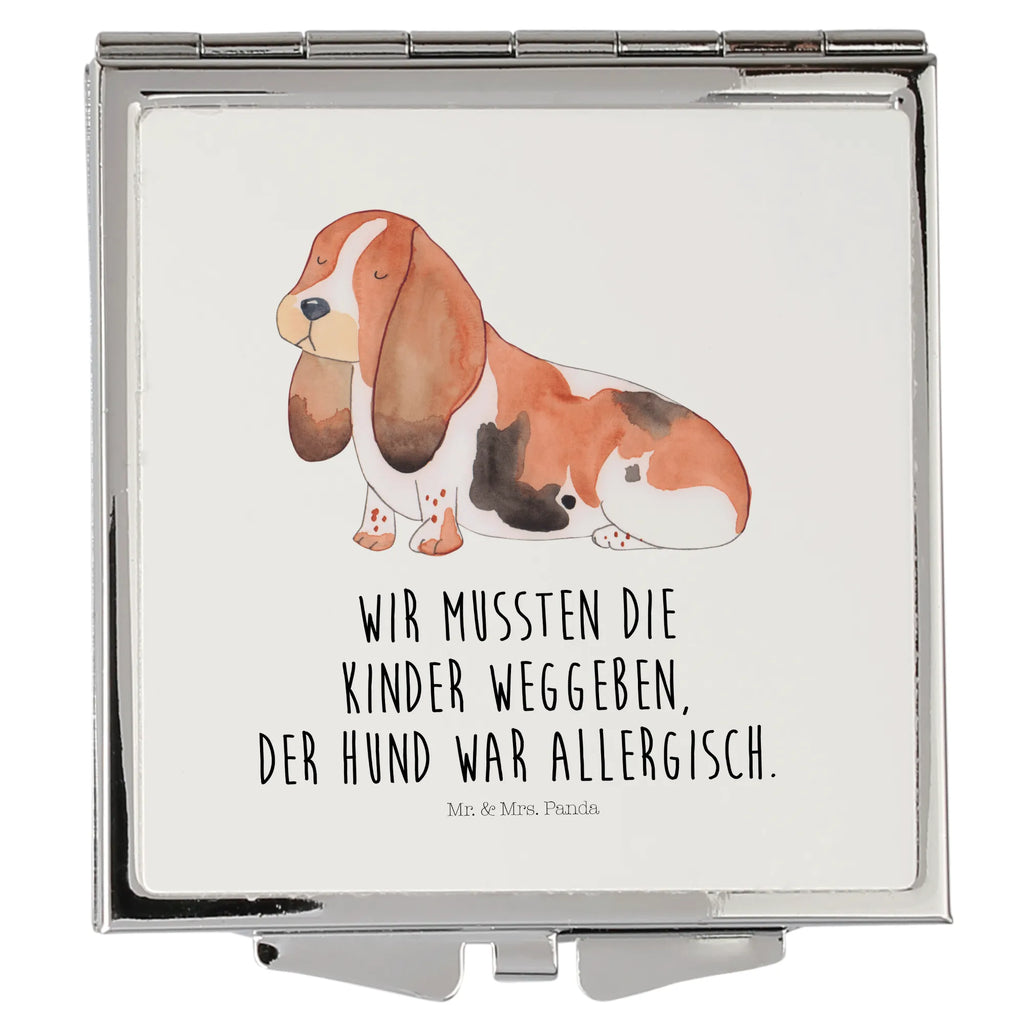 Handtaschenspiegel quadratisch Hund Basset Hound Spiegel, Handtasche, Quadrat, silber, schminken, Schminkspiegel, Hund, Hundemotiv, Haustier, Hunderasse, Tierliebhaber, Hundebesitzer, Sprüche, Basset Hound, Basset, Hundeliebe, kinderlos