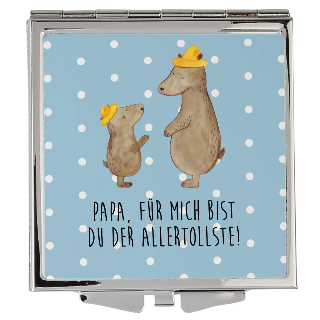 Handtaschenspiegel quadratisch Bären mit Hut Spiegel, Handtasche, Quadrat, silber, schminken, Schminkspiegel, Familie, Vatertag, Muttertag, Bruder, Schwester, Mama, Papa, Oma, Opa, Bär, Bären, Vater, Papi, Paps, Dad, Daddy, Lieblingsmensch, Sohn, Söhne, Kind, Kinder, Vater-Sohn, Family, Vorbild