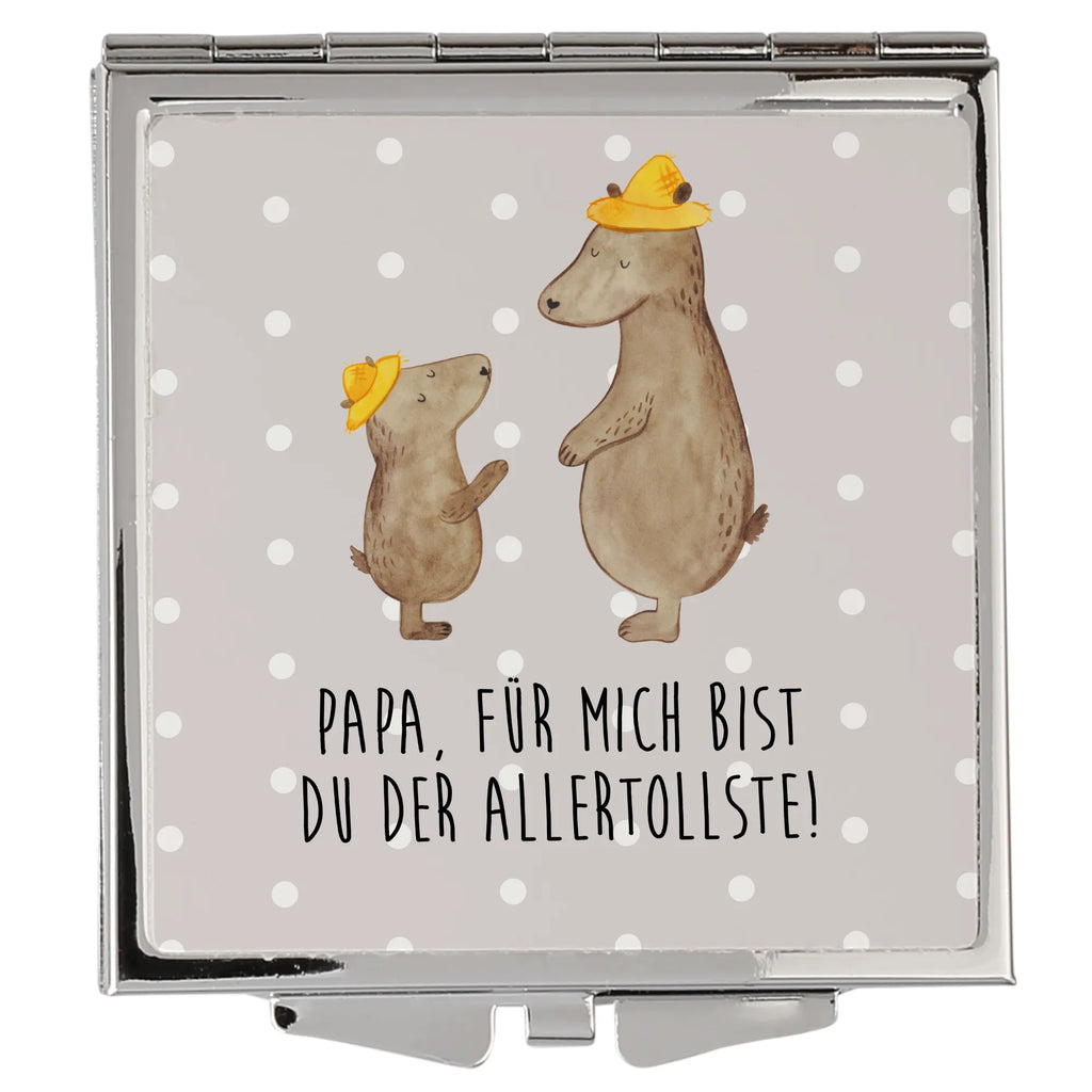 Handtaschenspiegel quadratisch Bären mit Hut Spiegel, Handtasche, Quadrat, silber, schminken, Schminkspiegel, Familie, Vatertag, Muttertag, Bruder, Schwester, Mama, Papa, Oma, Opa, Bär, Bären, Vater, Papi, Paps, Dad, Daddy, Lieblingsmensch, Sohn, Söhne, Kind, Kinder, Vater-Sohn, Family, Vorbild