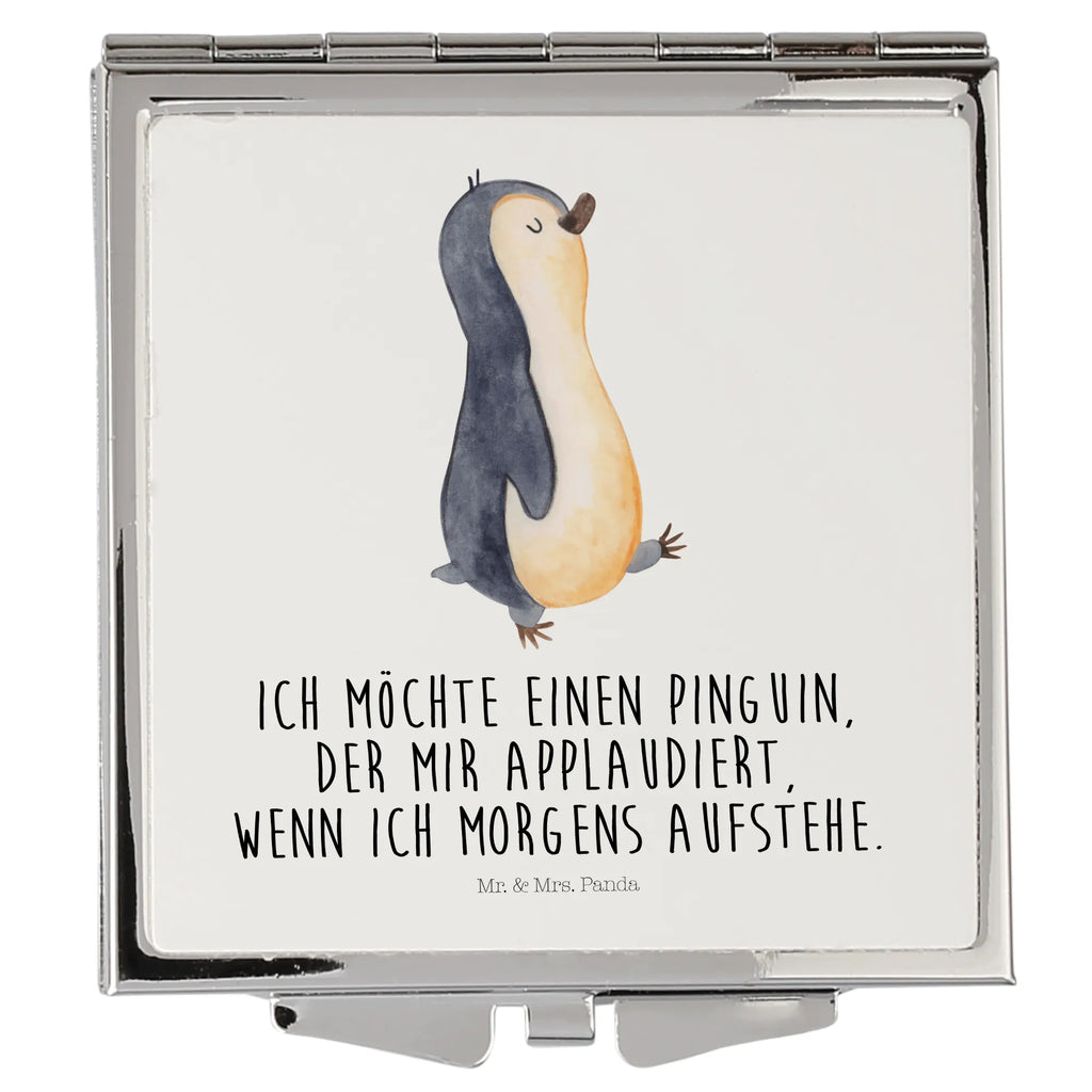 Handtaschenspiegel quadratisch Pinguin marschieren Spiegel, Handtasche, Quadrat, silber, schminken, Schminkspiegel, Pinguin, Pinguine, Frühaufsteher, Langschläfer, Bruder, Schwester, Familie