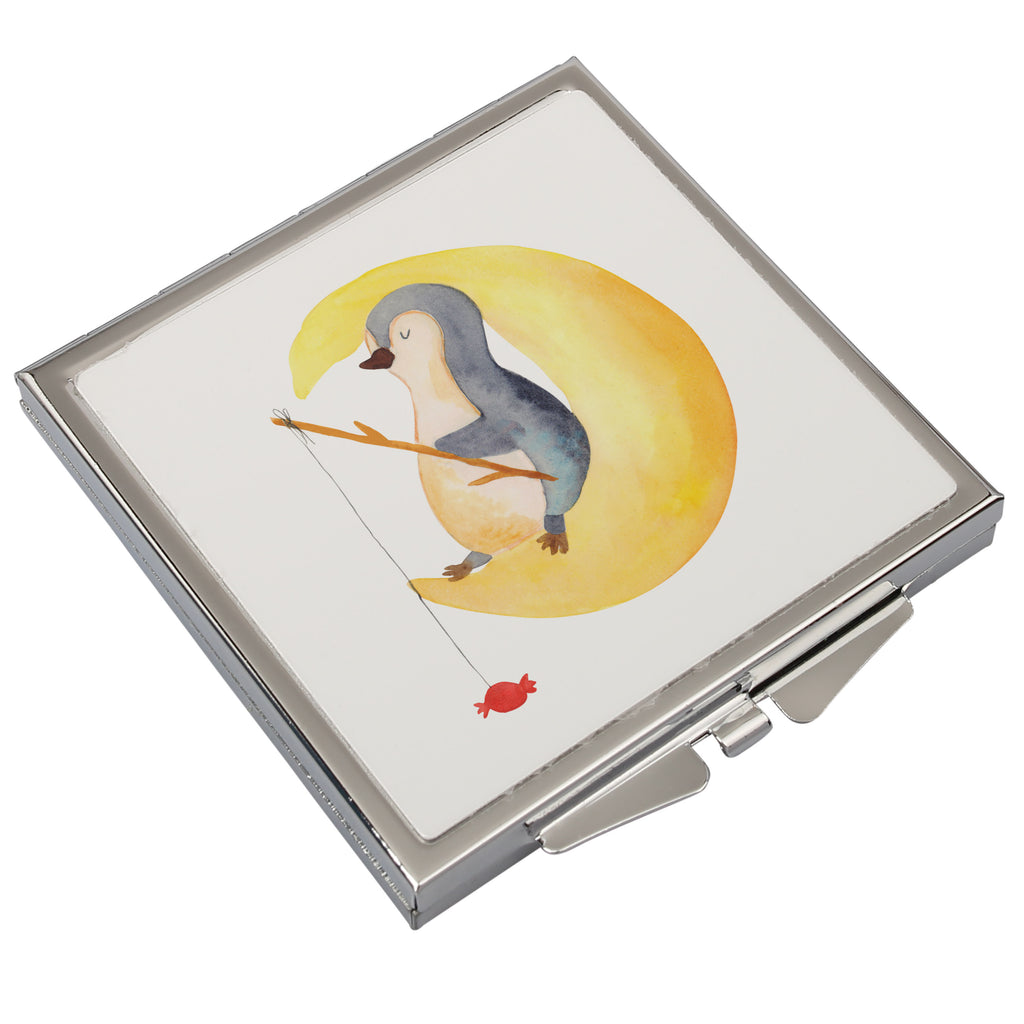 Handtaschenspiegel quadratisch Pinguin Mond Spiegel, Handtasche, Quadrat, silber, schminken, Schminkspiegel, Pinguin, Pinguine, Spruch, schlafen, Nachtruhe, Einschlafen, Schlafzimmer, Schlafstörungen, Gästezimmer