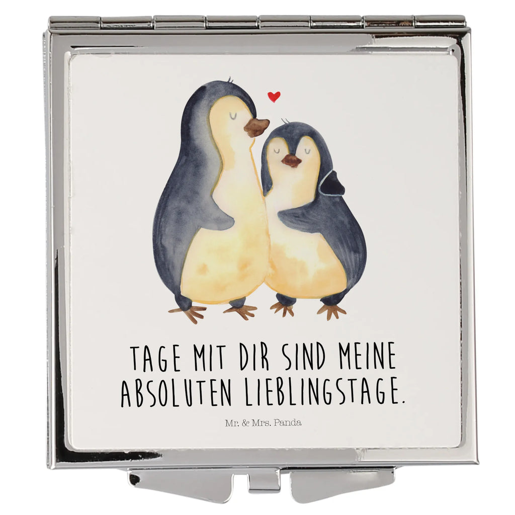 Handtaschenspiegel quadratisch Pinguin umarmen Spiegel, Handtasche, Quadrat, silber, schminken, Schminkspiegel, Pinguin, Liebe, Liebespaar, Liebesbeweis, Liebesgeschenk, Verlobung, Jahrestag, Hochzeitstag, Hochzeit, Hochzeitsgeschenk