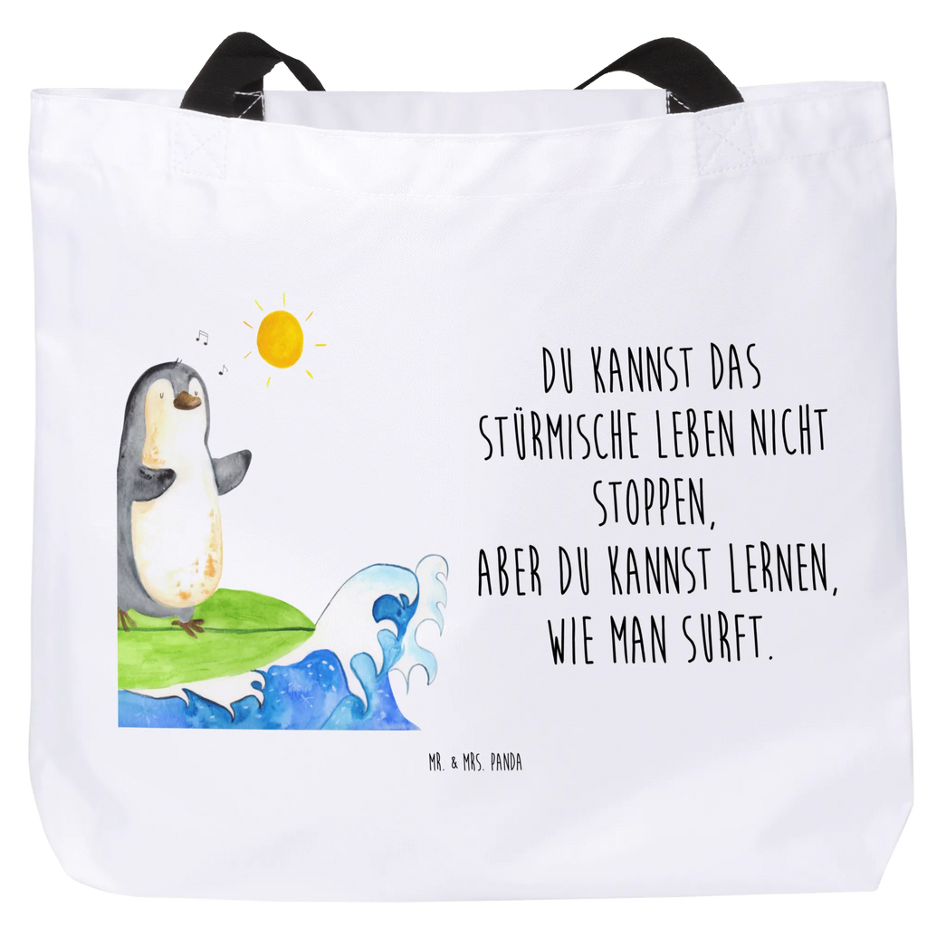 Shopper Pinguin Surfer Beutel, Einkaufstasche, Tasche, Strandtasche, Einkaufsbeutel, Shopper, Schultasche, Freizeittasche, Tragebeutel, Schulbeutel, Alltagstasche, Pinguin, Pinguine, surfen, Surfer, Hawaii, Urlaub, Wellen, Wellen reiten, Portugal