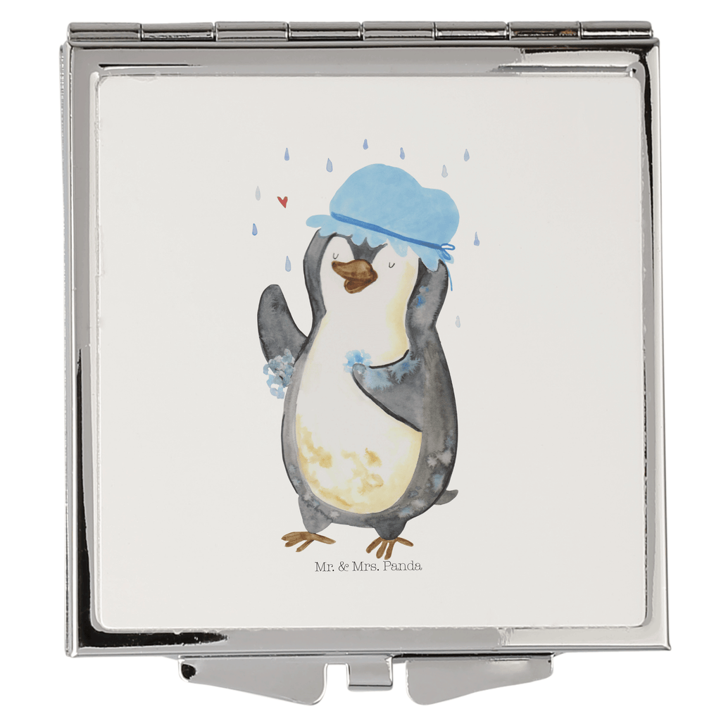 Handtaschenspiegel quadratisch Pinguin Duschen Spiegel, Handtasche, Quadrat, silber, schminken, Schminkspiegel, Pinguin, Pinguine, Dusche, duschen, Lebensmotto, Motivation, Neustart, Neuanfang, glücklich sein