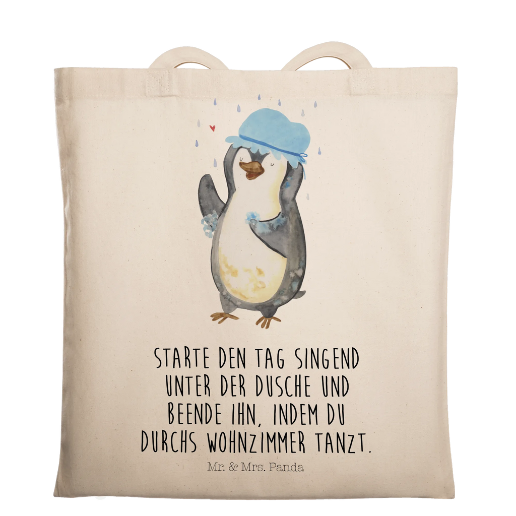 Tragetasche Pinguin Duschen Beuteltasche, Beutel, Einkaufstasche, Jutebeutel, Stoffbeutel, Tasche, Shopper, Umhängetasche, Strandtasche, Schultertasche, Stofftasche, Tragetasche, Badetasche, Jutetasche, Einkaufstüte, Laptoptasche, Pinguin, Pinguine, Dusche, duschen, Lebensmotto, Motivation, Neustart, Neuanfang, glücklich sein