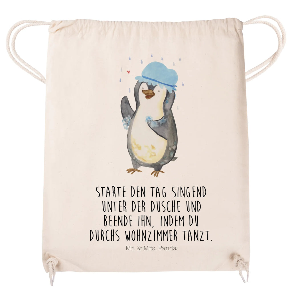 Sportbeutel Pinguin duscht Sportbeutel, Turnbeutel, Beutel, Sporttasche, Tasche, Stoffbeutel, Sportbeutel Kinder, Gymsack, Beutel Rucksack, Kleine Sporttasche, Sportzubehör, Turnbeutel Baumwolle, Pinguin, Pinguine, Dusche, duschen, Lebensmotto, Motivation, Neustart, Neuanfang, glücklich sein