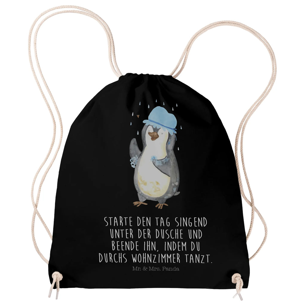 Sportbeutel Pinguin duscht Sportbeutel, Turnbeutel, Beutel, Sporttasche, Tasche, Stoffbeutel, Sportbeutel Kinder, Gymsack, Beutel Rucksack, Kleine Sporttasche, Sportzubehör, Turnbeutel Baumwolle, Pinguin, Pinguine, Dusche, duschen, Lebensmotto, Motivation, Neustart, Neuanfang, glücklich sein