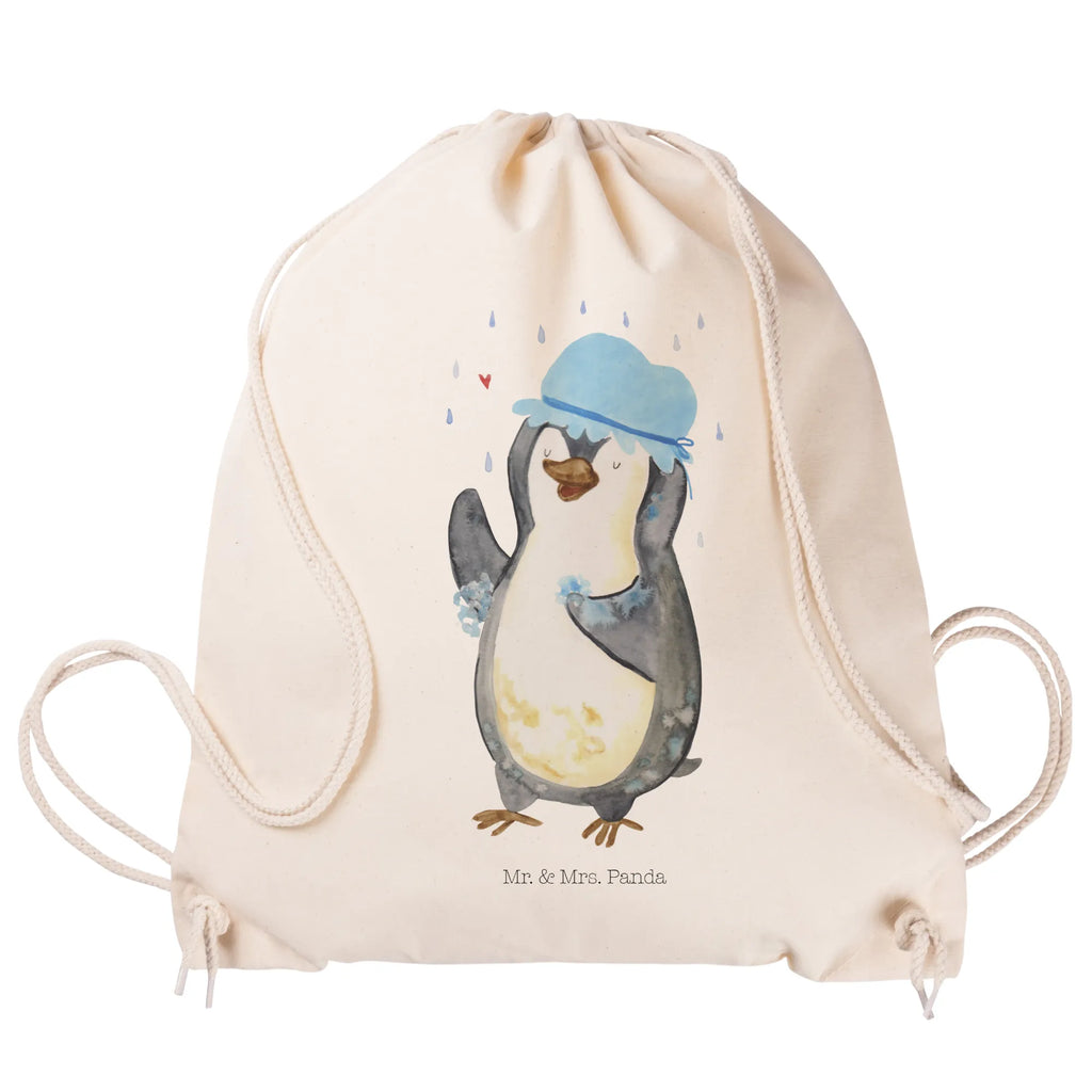 Sportbeutel Pinguin duscht Sportbeutel, Turnbeutel, Beutel, Sporttasche, Tasche, Stoffbeutel, Sportbeutel Kinder, Gymsack, Beutel Rucksack, Kleine Sporttasche, Sportzubehör, Turnbeutel Baumwolle, Pinguin, Pinguine, Dusche, duschen, Lebensmotto, Motivation, Neustart, Neuanfang, glücklich sein