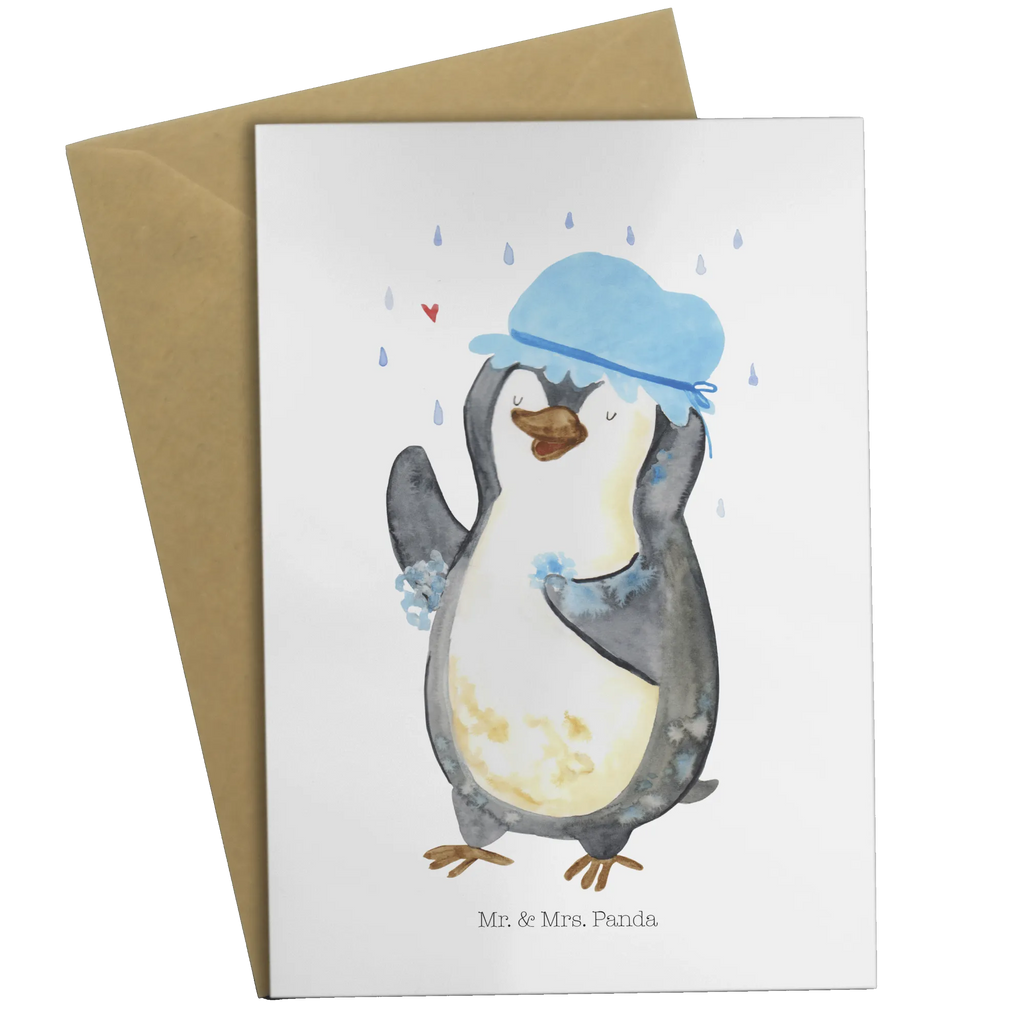 Grußkarte Pinguin Duschen Grußkarte, Klappkarte, Einladungskarte, Glückwunschkarte, Hochzeitskarte, Geburtstagskarte, Karte, Ansichtskarten, Pinguin, Pinguine, Dusche, duschen, Lebensmotto, Motivation, Neustart, Neuanfang, glücklich sein