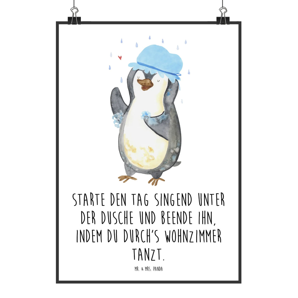 Poster Pinguin Duschen Poster, Wandposter, Bild, Wanddeko, Küchenposter, Kinderposter, Wanddeko Bild, Raumdekoration, Wanddekoration, Handgemaltes Poster, Mr. & Mrs. Panda Poster, Designposter, Kunstdruck, Posterdruck, Pinguin, Pinguine, Dusche, duschen, Lebensmotto, Motivation, Neustart, Neuanfang, glücklich sein