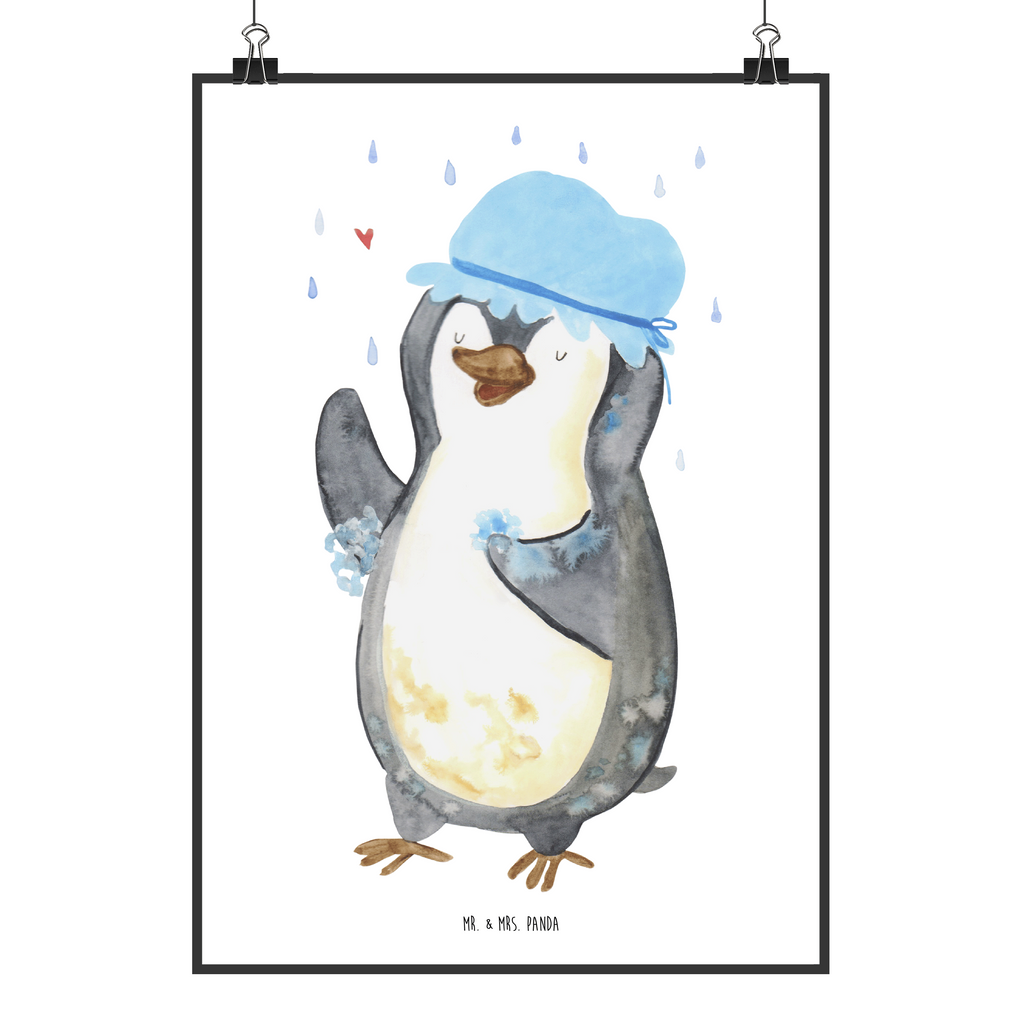 Poster Pinguin Duschen Poster, Wandposter, Bild, Wanddeko, Küchenposter, Kinderposter, Wanddeko Bild, Raumdekoration, Wanddekoration, Handgemaltes Poster, Mr. & Mrs. Panda Poster, Designposter, Kunstdruck, Posterdruck, Pinguin, Pinguine, Dusche, duschen, Lebensmotto, Motivation, Neustart, Neuanfang, glücklich sein