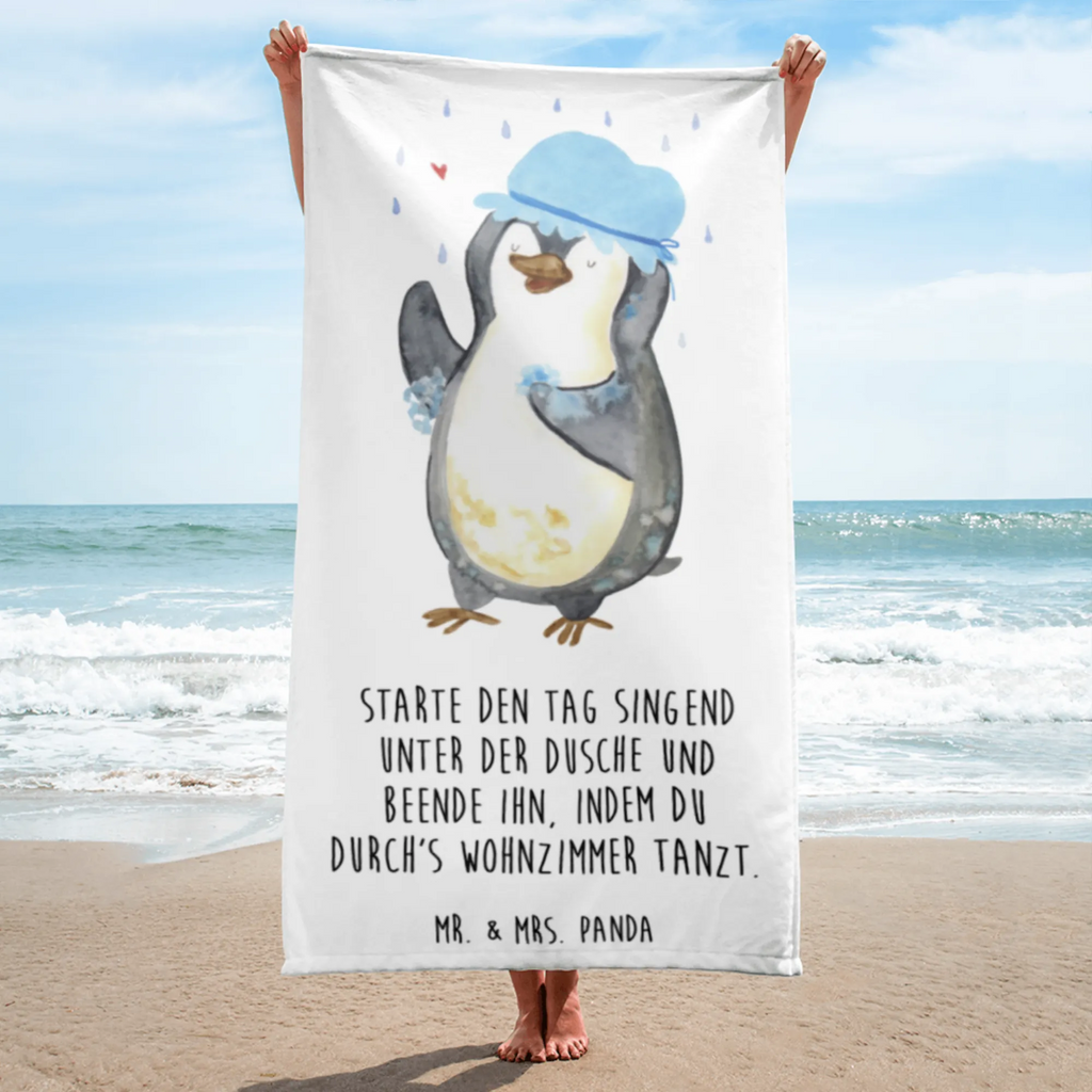 XL Badehandtuch Pinguin Duschen Handtuch, Badetuch, Duschtuch, Strandtuch, Saunatuch, Pinguin, Pinguine, Dusche, duschen, Lebensmotto, Motivation, Neustart, Neuanfang, glücklich sein