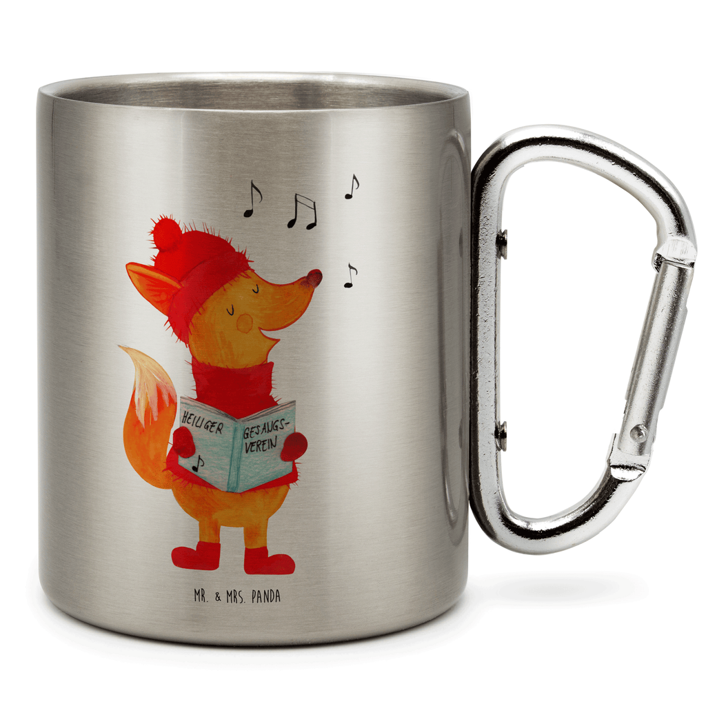 Edelstahlbecher Fuchs Sänger Edelstahltasse, Karabiner, Edelstahlbecher, Outdoor, Camping, Tasse, Becher, Winter, Weihnachten, Weihnachtsdeko, Nikolaus, Advent, Heiligabend, Wintermotiv, Fuchs, Füchse, Sänger, Geschenk Sänger, Singen, Weihnachtslieder