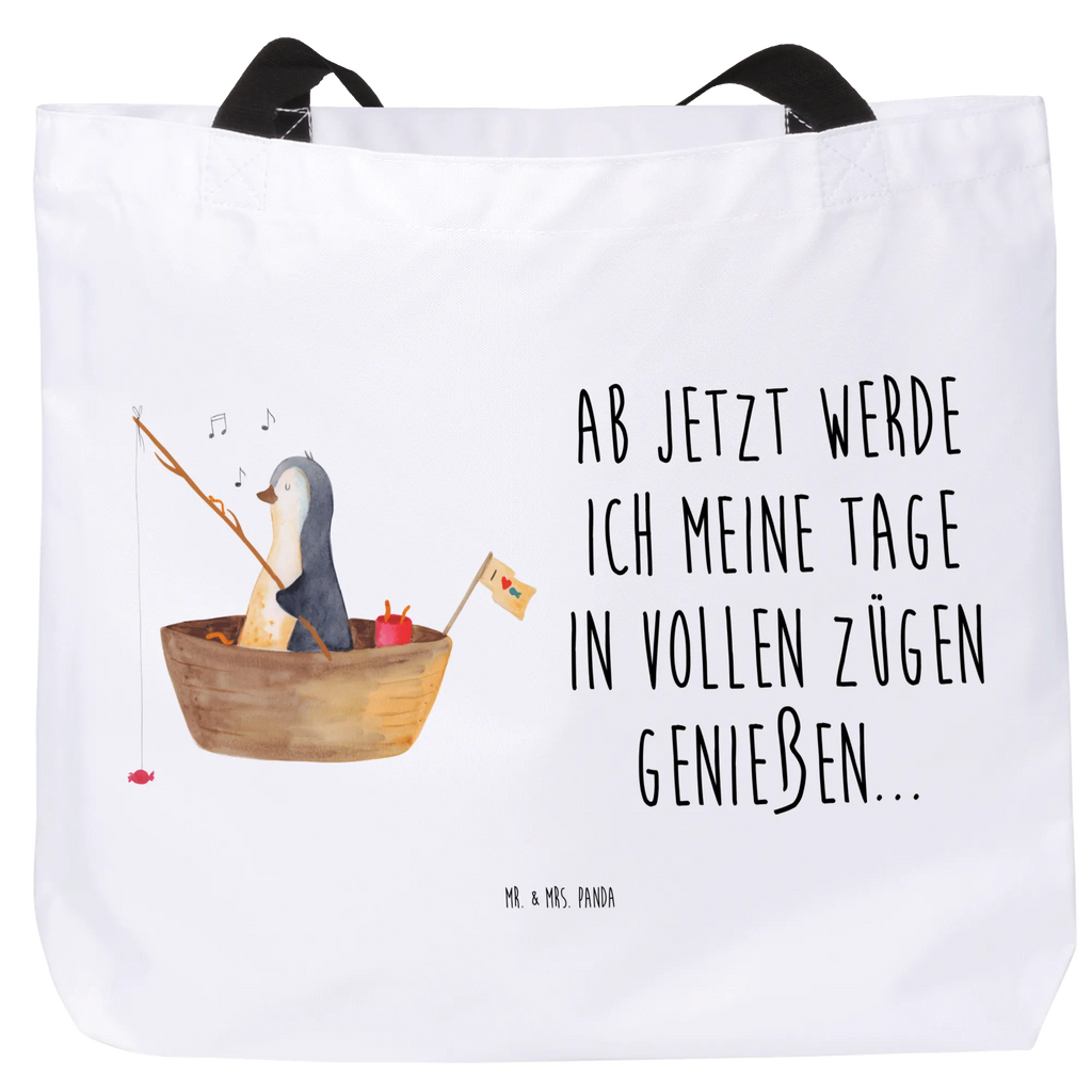 Shopper Pinguin Angelboot Beutel, Einkaufstasche, Tasche, Strandtasche, Einkaufsbeutel, Shopper, Schultasche, Freizeittasche, Tragebeutel, Schulbeutel, Alltagstasche, Pinguin, Pinguine, Angeln, Boot, Angelboot, Lebenslust, Leben, genießen, Motivation, Neustart, Neuanfang, Trennung, Scheidung, Geschenkidee Liebeskummer