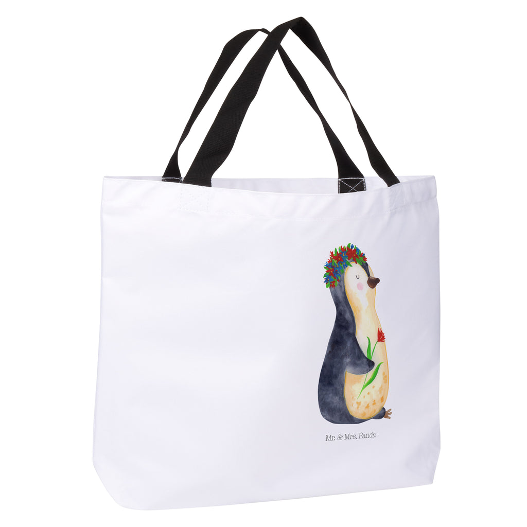 Shopper Pinguin Blumen Beutel, Einkaufstasche, Tasche, Strandtasche, Einkaufsbeutel, Shopper, Schultasche, Freizeittasche, Tragebeutel, Schulbeutel, Alltagstasche, Pinguin, Pinguine, Blumenkranz, Universum, Leben, Wünsche, Ziele, Lebensziele, Motivation, Lebenslust, Liebeskummer, Geschenkidee