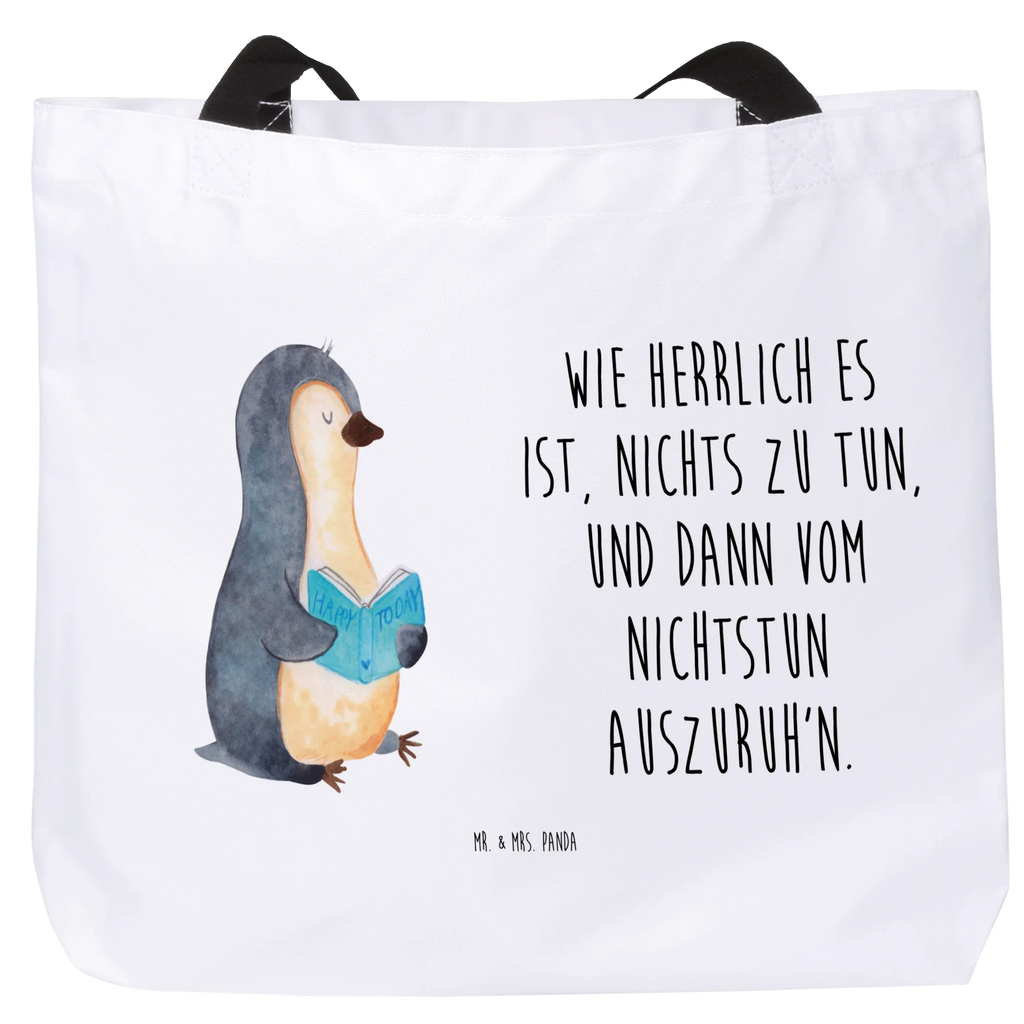 Shopper Pinguin Buch Beutel, Einkaufstasche, Tasche, Strandtasche, Einkaufsbeutel, Shopper, Schultasche, Freizeittasche, Tragebeutel, Schulbeutel, Alltagstasche, Pinguin, Pinguine, Buch, Lesen, Bücherwurm, Nichtstun, Faulenzen, Ferien, Urlaub, Freizeit