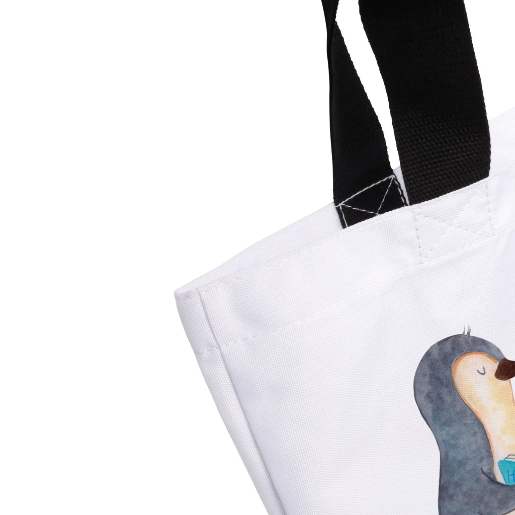 Shopper Pinguin Buch Beutel, Einkaufstasche, Tasche, Strandtasche, Einkaufsbeutel, Shopper, Schultasche, Freizeittasche, Tragebeutel, Schulbeutel, Alltagstasche, Pinguin, Pinguine, Buch, Lesen, Bücherwurm, Nichtstun, Faulenzen, Ferien, Urlaub, Freizeit