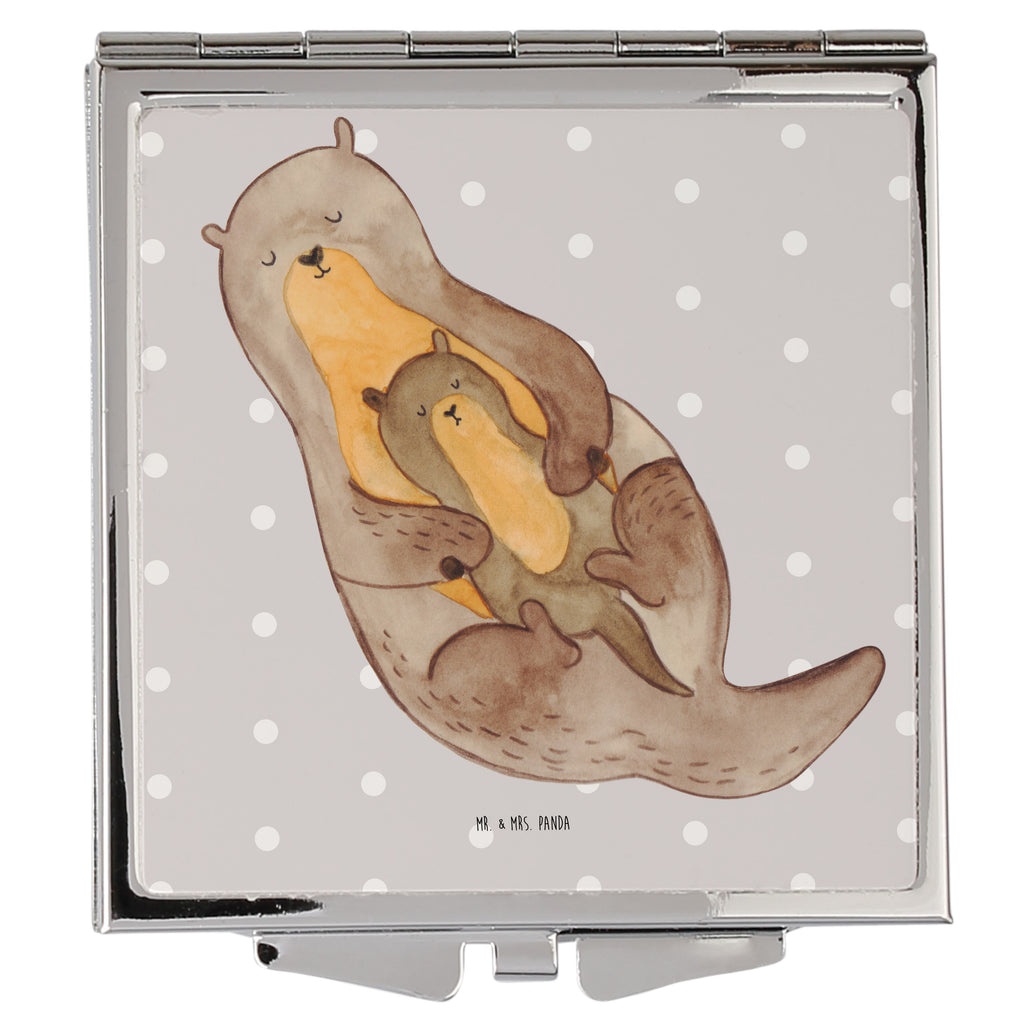 Handtaschenspiegel quadratisch Otter Kind Spiegel, Handtasche, Quadrat, silber, schminken, Schminkspiegel, Otter, Fischotter, Seeotter, Otter Seeotter See Otter