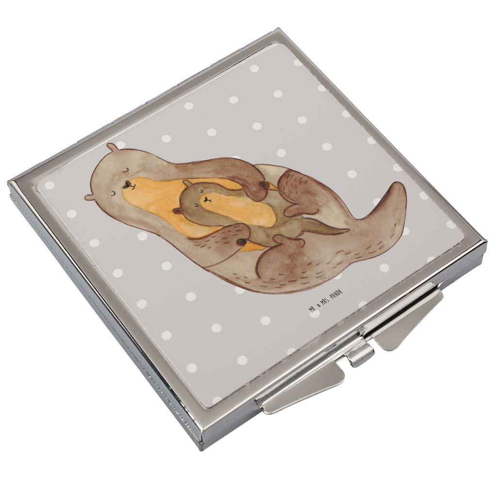 Handtaschenspiegel quadratisch Otter Kind Spiegel, Handtasche, Quadrat, silber, schminken, Schminkspiegel, Otter, Fischotter, Seeotter, Otter Seeotter See Otter