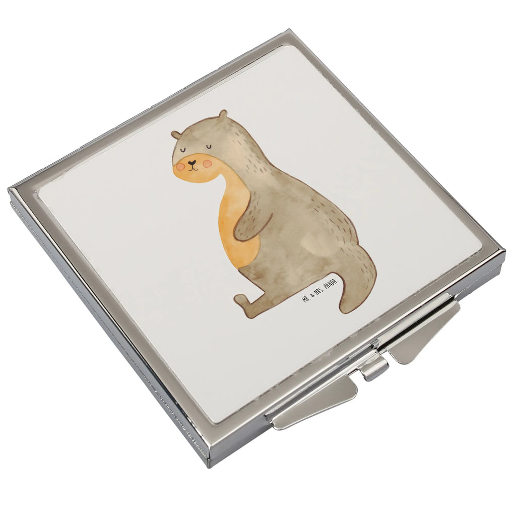 Handtaschenspiegel quadratisch Otter Bauch Spiegel, Handtasche, Quadrat, silber, schminken, Schminkspiegel, Otter, Fischotter, Seeotter, Otter Seeotter See Otter