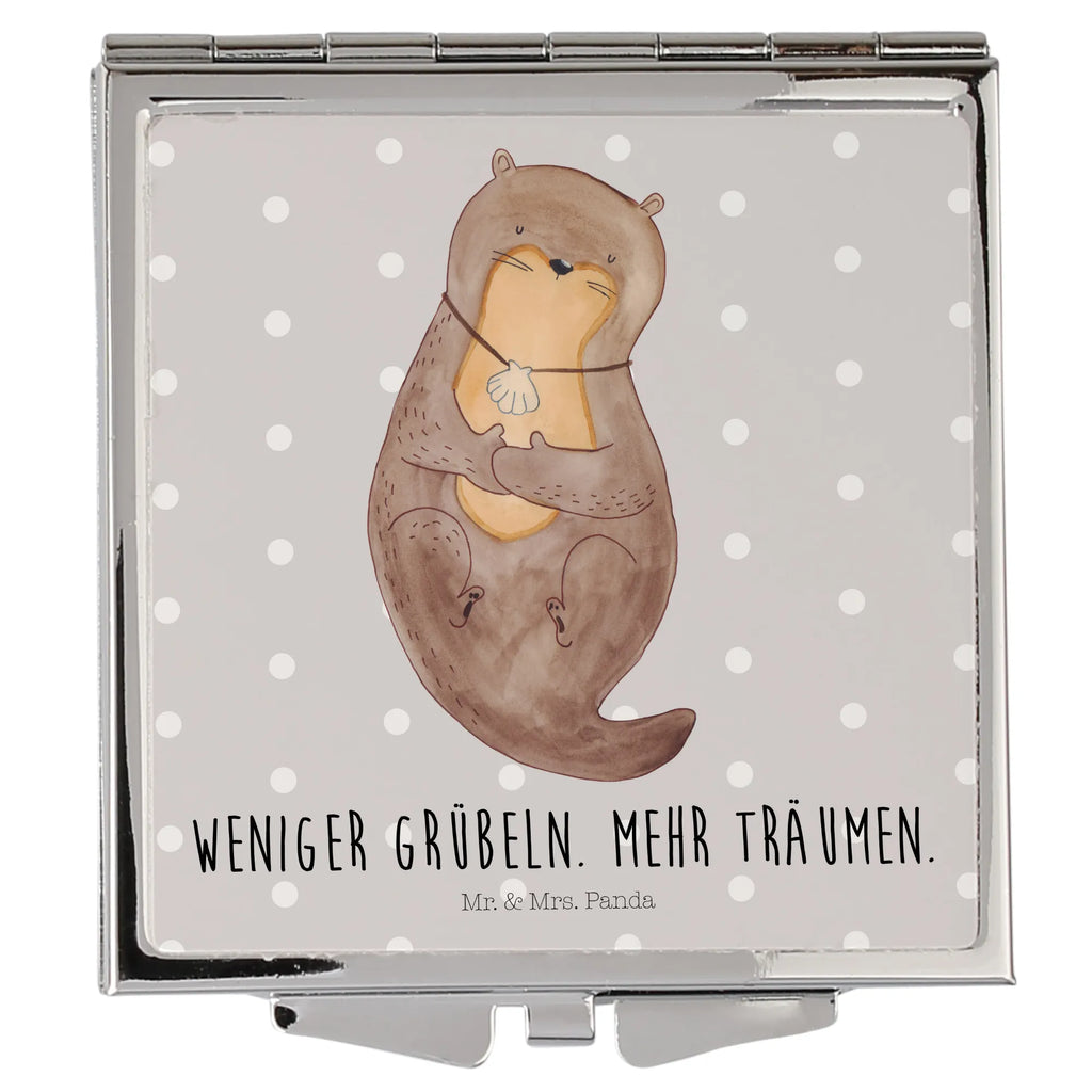 Handtaschenspiegel quadratisch Otter Muschel Spiegel, Handtasche, Quadrat, silber, schminken, Schminkspiegel, Otter, Fischotter, Seeotter, Otterliebe, grübeln, träumen, Motivation, Tagträumen, Büro