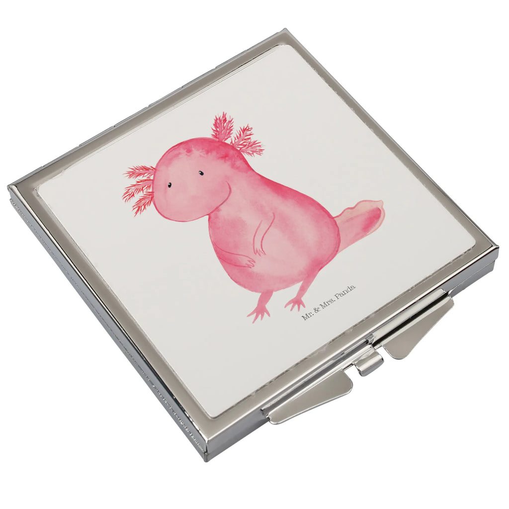 Handtaschenspiegel quadratisch Axolotl Spiegel, Handtasche, Quadrat, silber, schminken, Schminkspiegel, Axolotl, Molch, Axolot, vergnügt, fröhlich, zufrieden, Lebensstil, Weisheit, Lebensweisheit, Liebe, Freundin