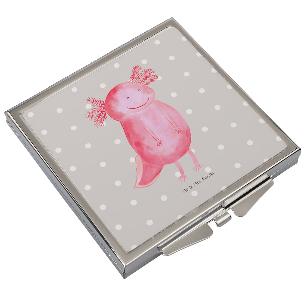 Handtaschenspiegel quadratisch Axolotl Glücklich Spiegel, Handtasche, Quadrat, silber, schminken, Schminkspiegel, Axolotl, Molch, Axolot, Schwanzlurch, Lurch, Lurche, Motivation, gute Laune