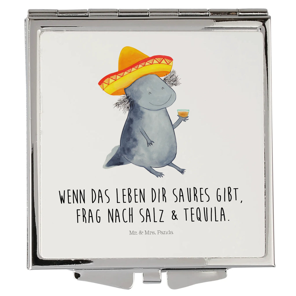 Handtaschenspiegel quadratisch Axolotl Tequila Spiegel, Handtasche, Quadrat, silber, schminken, Schminkspiegel, Axolotl, Molch, Mexico, Mexiko, Sombrero, Zitrone, Tequila, Motivation, Spruch, Schwanzlurch, Lurch, Lurche, Axolot, Feuerdrache, Feuersalamander