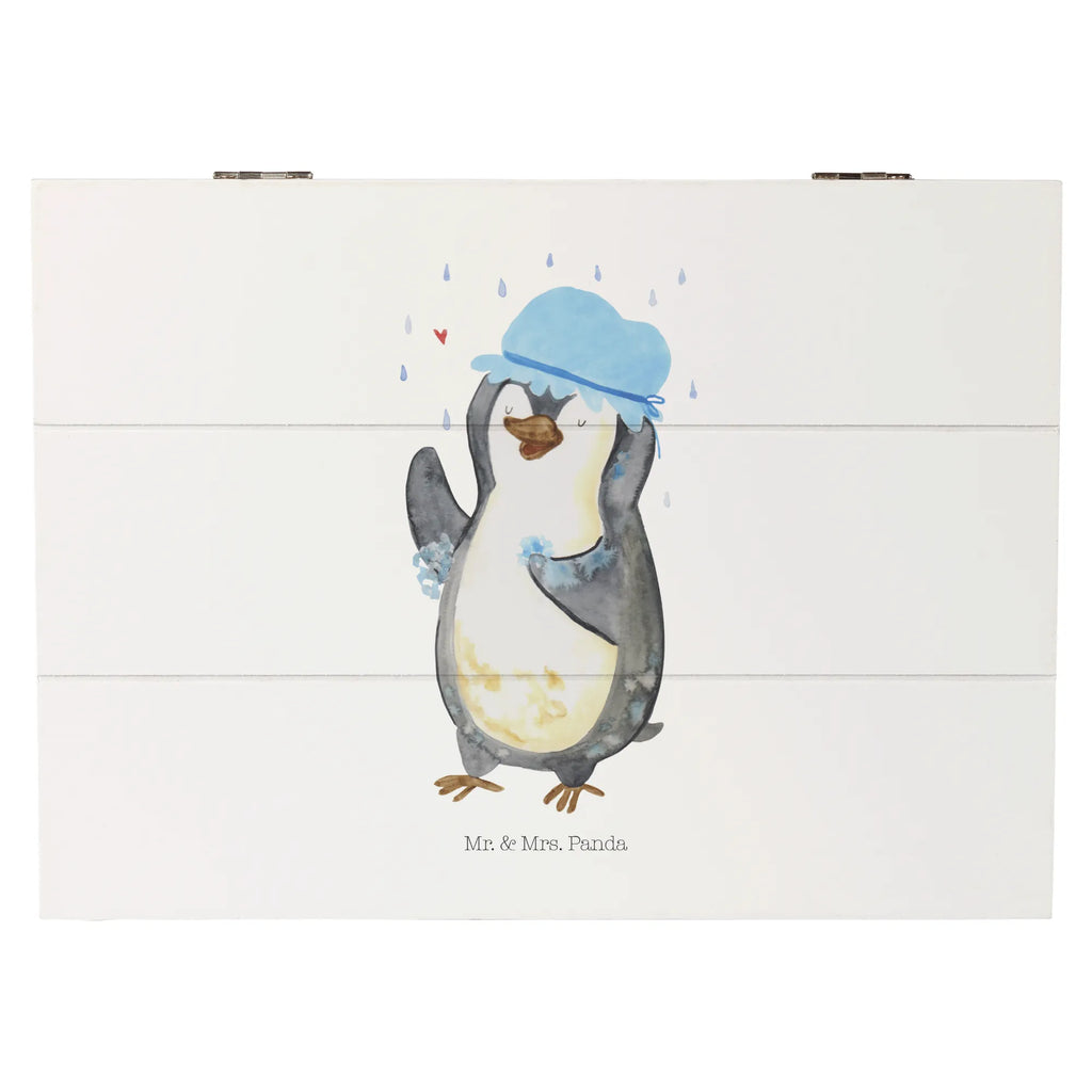 Holzkiste Pinguin Duschen Holzkiste, Kiste, Schatzkiste, Truhe, Schatulle, XXL, Erinnerungsbox, Erinnerungskiste, Dekokiste, Aufbewahrungsbox, Geschenkbox, Geschenkdose, Pinguin, Pinguine, Dusche, duschen, Lebensmotto, Motivation, Neustart, Neuanfang, glücklich sein