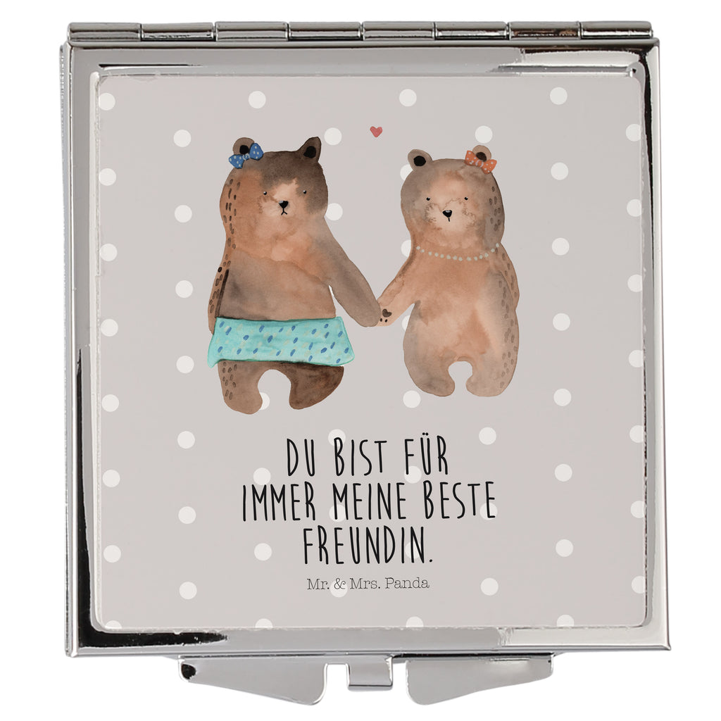 Handtaschenspiegel quadratisch Bär Freundin Spiegel, Handtasche, Quadrat, silber, schminken, Schminkspiegel, Bär, Teddy, Teddybär, Bär Freundin Beste Freund Liebe Liebesbeweis Verliebt Kumpel Kumpeliene