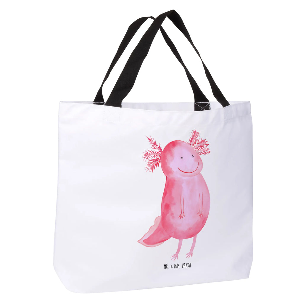 Shopper Axolotl Glücklich Beutel, Einkaufstasche, Tasche, Strandtasche, Einkaufsbeutel, Shopper, Schultasche, Freizeittasche, Tragebeutel, Schulbeutel, Alltagstasche, Axolotl, Molch, Axolot, Schwanzlurch, Lurch, Lurche, Motivation, gute Laune