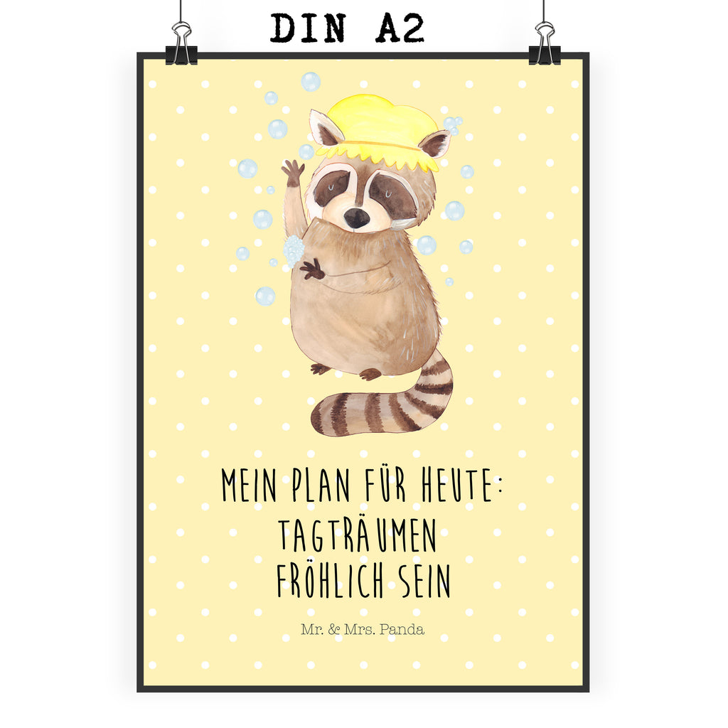 Poster Waschbär Poster, Wandposter, Bild, Wanddeko, Küchenposter, Kinderposter, Wanddeko Bild, Raumdekoration, Wanddekoration, Handgemaltes Poster, Mr. & Mrs. Panda Poster, Designposter, Kunstdruck, Posterdruck, Tiermotive, Gute Laune, lustige Sprüche, Tiere, Waschbär, Tagträumen, Plan, Fröhlich, waschen, Seifenblasen