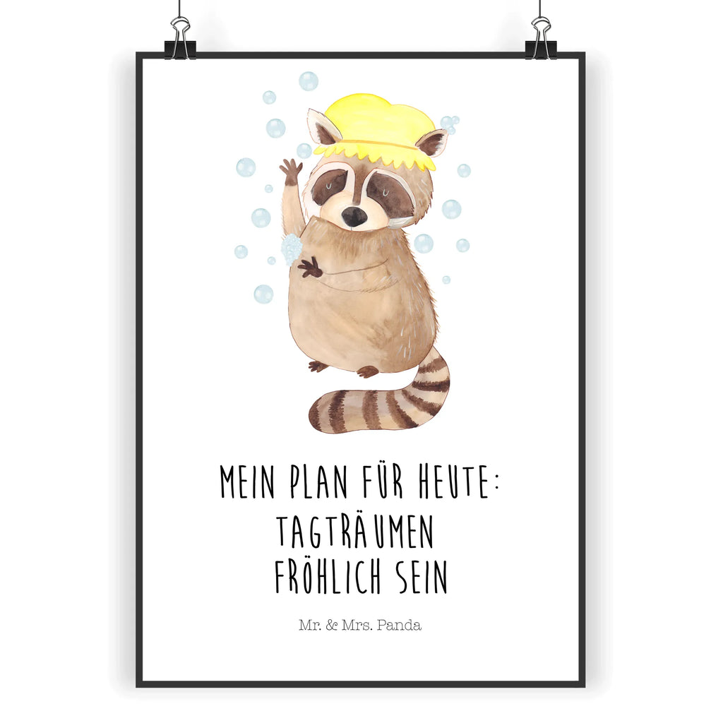 Poster Waschbär Poster, Wandposter, Bild, Wanddeko, Küchenposter, Kinderposter, Wanddeko Bild, Raumdekoration, Wanddekoration, Handgemaltes Poster, Mr. & Mrs. Panda Poster, Designposter, Kunstdruck, Posterdruck, Tiermotive, Gute Laune, lustige Sprüche, Tiere, Waschbär, Tagträumen, Plan, Fröhlich, waschen, Seifenblasen