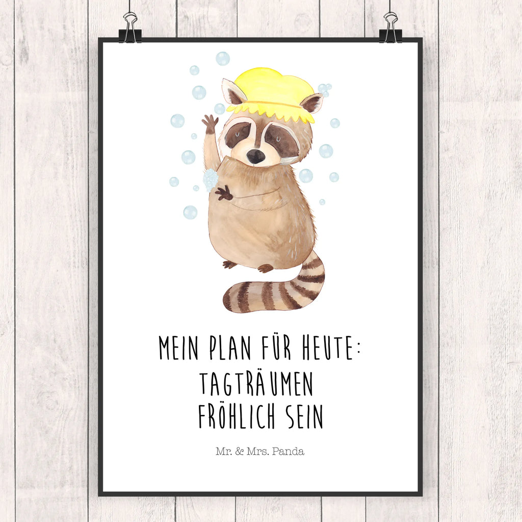 Poster Waschbär Poster, Wandposter, Bild, Wanddeko, Küchenposter, Kinderposter, Wanddeko Bild, Raumdekoration, Wanddekoration, Handgemaltes Poster, Mr. & Mrs. Panda Poster, Designposter, Kunstdruck, Posterdruck, Tiermotive, Gute Laune, lustige Sprüche, Tiere, Waschbär, Tagträumen, Plan, Fröhlich, waschen, Seifenblasen