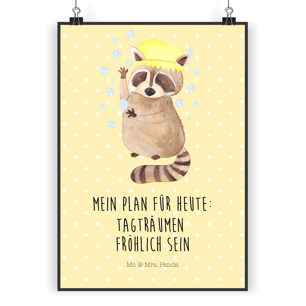 Poster Waschbär Poster, Wandposter, Bild, Wanddeko, Küchenposter, Kinderposter, Wanddeko Bild, Raumdekoration, Wanddekoration, Handgemaltes Poster, Mr. & Mrs. Panda Poster, Designposter, Kunstdruck, Posterdruck, Tiermotive, Gute Laune, lustige Sprüche, Tiere, Waschbär, Tagträumen, Plan, Fröhlich, waschen, Seifenblasen