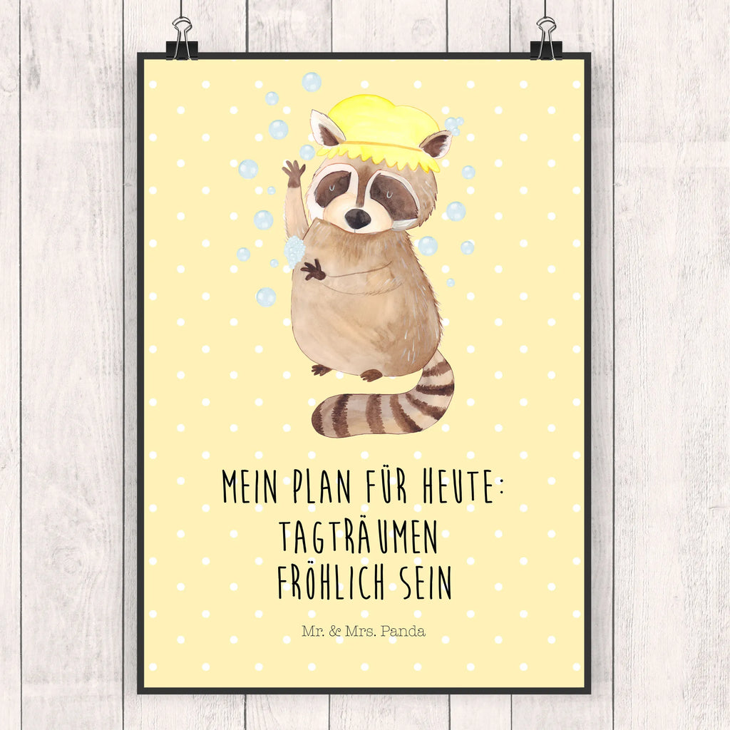 Poster Waschbär Poster, Wandposter, Bild, Wanddeko, Küchenposter, Kinderposter, Wanddeko Bild, Raumdekoration, Wanddekoration, Handgemaltes Poster, Mr. & Mrs. Panda Poster, Designposter, Kunstdruck, Posterdruck, Tiermotive, Gute Laune, lustige Sprüche, Tiere, Waschbär, Tagträumen, Plan, Fröhlich, waschen, Seifenblasen