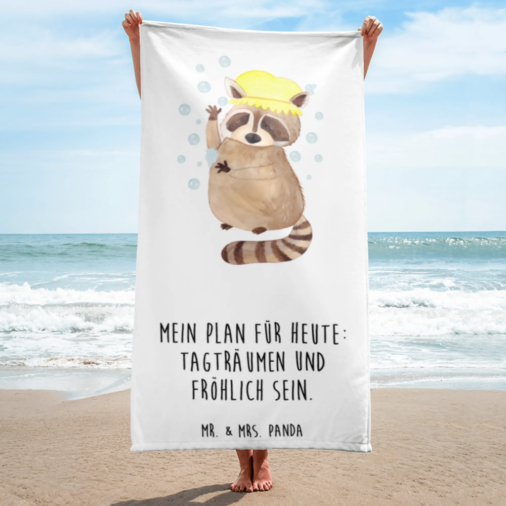 XL Badehandtuch Waschbär Handtuch, Badetuch, Duschtuch, Strandtuch, Saunatuch, Tiermotive, Gute Laune, lustige Sprüche, Tiere, Waschbär, Tagträumen, Plan, Fröhlich, waschen, Seifenblasen