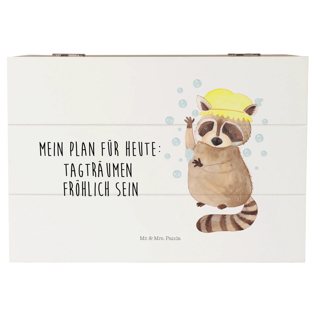 Holzkiste Waschbär Holzkiste, Kiste, Schatzkiste, Truhe, Schatulle, XXL, Erinnerungsbox, Erinnerungskiste, Dekokiste, Aufbewahrungsbox, Geschenkbox, Geschenkdose, Tiermotive, Gute Laune, lustige Sprüche, Tiere, Waschbär, Tagträumen, Plan, Fröhlich, waschen, Seifenblasen