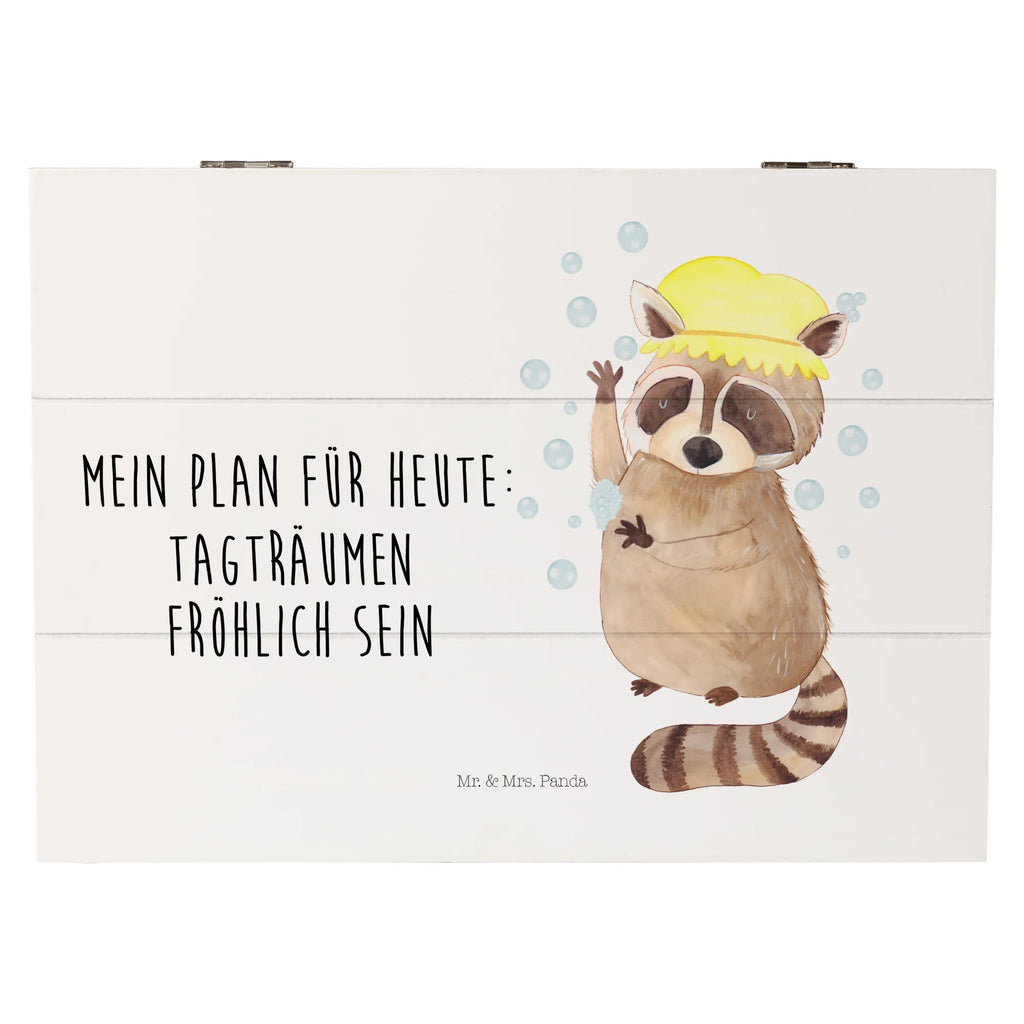 Holzkiste Waschbär Holzkiste, Kiste, Schatzkiste, Truhe, Schatulle, XXL, Erinnerungsbox, Erinnerungskiste, Dekokiste, Aufbewahrungsbox, Geschenkbox, Geschenkdose, Tiermotive, Gute Laune, lustige Sprüche, Tiere, Waschbär, Tagträumen, Plan, Fröhlich, waschen, Seifenblasen