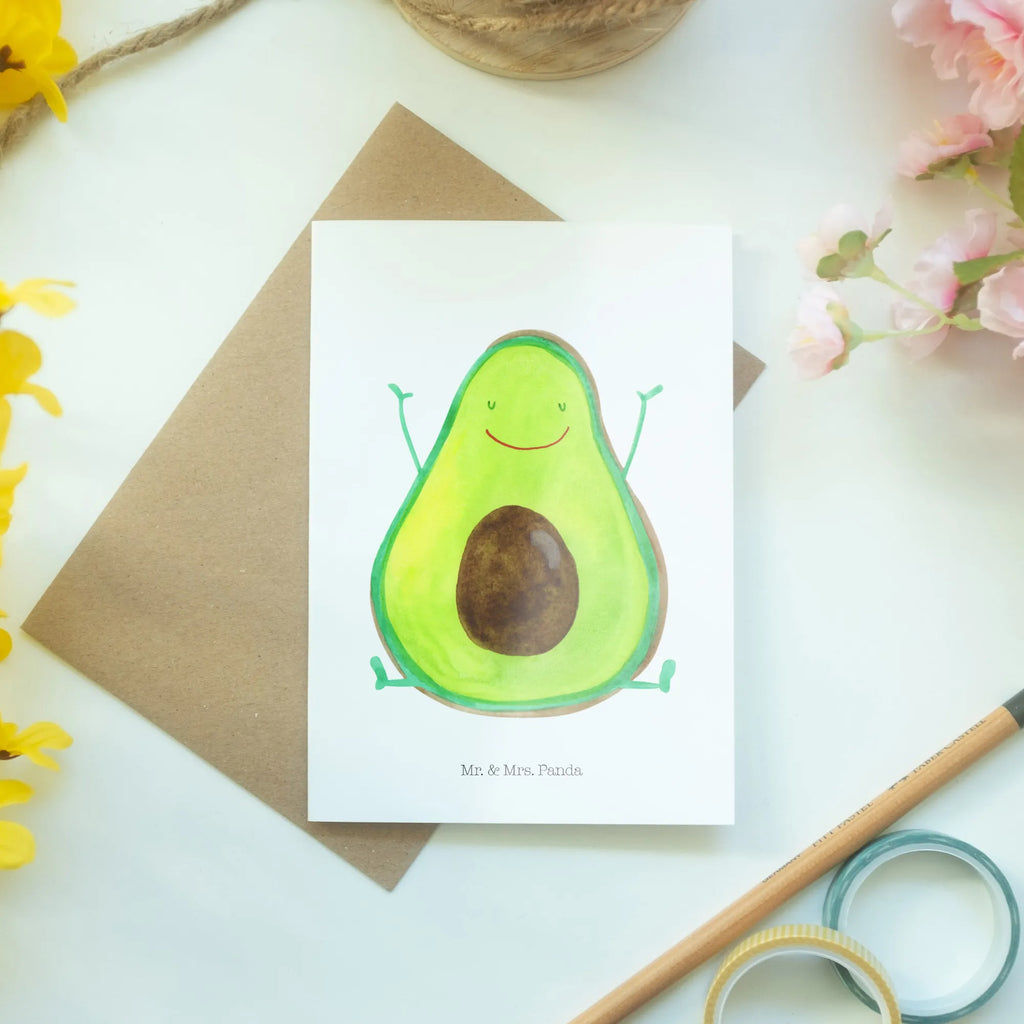 Grußkarte Avocado Glücklich Grußkarte, Klappkarte, Einladungskarte, Glückwunschkarte, Hochzeitskarte, Geburtstagskarte, Karte, Ansichtskarten, Avocado, Veggie, Vegan, Gesund, Chaos