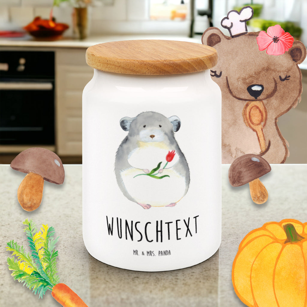 Personalisierte Vorratsdose Chinchilla mit Blume Personalisierte Vorratsdose, Personalisierte Keksdose, Personalisierte Keramikdose, Personalisierte Leckerlidose, Personalisierte Dose, Personalisierter Vorratsbehälter, Personalisierte Aufbewahrungsdose, Tiermotive, Gute Laune, lustige Sprüche, Tiere, Chinchilla, Chinchillas, Liebeskummer, Kummer, Depressionen, traurig sein, Chaos, Glücklichsein, Büro, Büroalltag