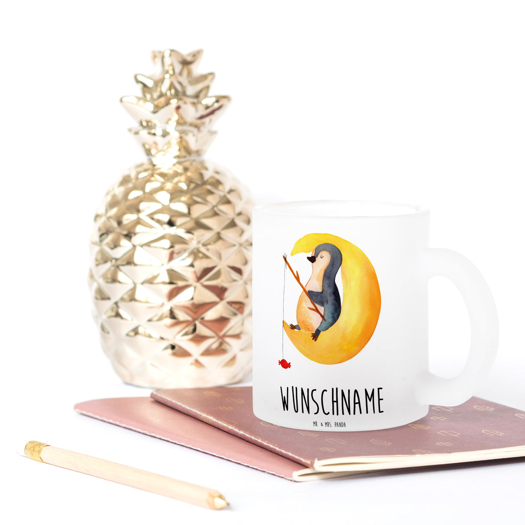 Personalisierte Teetasse Pinguin Mond Personalisierte Teetasse, Personalisiertes Teeglas, Personalisierter Teebecher, Personalisierte Glas Teetasse, Personalisierte Teetasse aus Glas, Teetasse mit Namen, Teeglas mit Namen, Teebecher mit Namen, Glas Teetasse mit Namen, Teetasse aus Glas mit Namen, Teetasse Wunschname, Teetasse selbst gestalten., Pinguin, Pinguine, Spruch, schlafen, Nachtruhe, Einschlafen, Schlafzimmer, Schlafstörungen, Gästezimmer