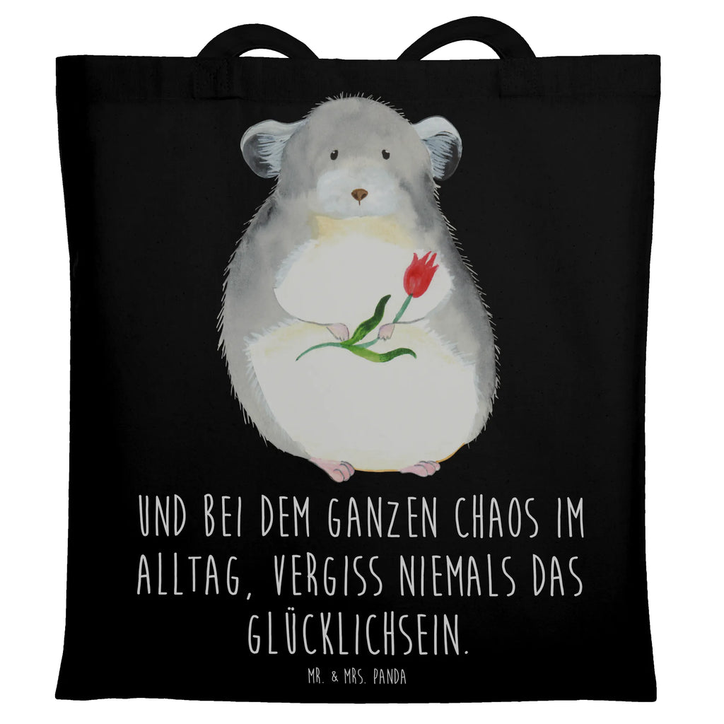 Tragetasche Chinchilla mit Blume Beuteltasche, Beutel, Einkaufstasche, Jutebeutel, Stoffbeutel, Tasche, Shopper, Umhängetasche, Strandtasche, Schultertasche, Stofftasche, Tragetasche, Badetasche, Jutetasche, Einkaufstüte, Laptoptasche, Tiermotive, Gute Laune, lustige Sprüche, Tiere, Chinchilla, Chinchillas, Liebeskummer, Kummer, Depressionen, traurig sein, Chaos, Glücklichsein, Büro, Büroalltag